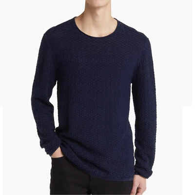 Suéter Jersey Tejido Texturizado Riley Colección John Varvatos Para Hombre LS Crew Azul Marino Foto 1 de 4
