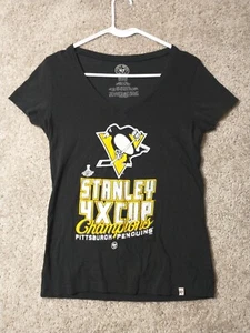 Pittsburgh Penguins Shirt Womens Medium Black '47 Brand Cotton Ladies - Picture 1 of 12