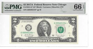 2017A* CHICAGO STAR (G* Block) $2 FRN PMG 66 EPQ GEM UNCIRCULATED STAR NOTE - Picture 1 of 12
