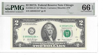 2017A* CHICAGO STAR (G* Block) $2 FRN PMG 66 EPQ GEM UNCIRCULATED STAR NOTE - Image 1 of 4