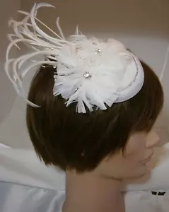 Wedding Hair Accessory Hairpiece Floral Feather Fascinator Crystals Clip Chic - Picture 1 of 17