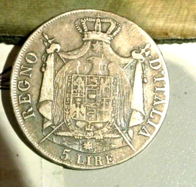 Raro 5 Liras Napoleón 1808 Milán Tramo Relieve Foto 1 de 4
