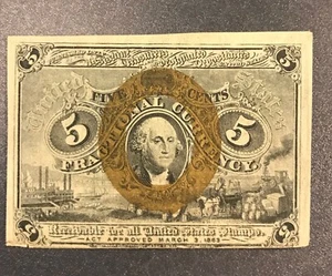 Second issue fractional currency 1863-67 , 5c fr-1232 , AU - Picture 1 of 2