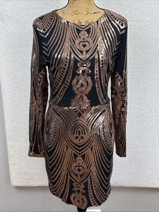 Miss Ord Mujer Bodycon Negro Dorado Lentejuelas Manga Larga XL Gatsby Fiesta Club - Imagen 1 de 20