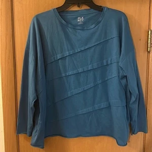 Planet Lauren G Ruched Layered Long Sleeve Shirt Pima Cotton Blue One Size - Picture 1 of 11