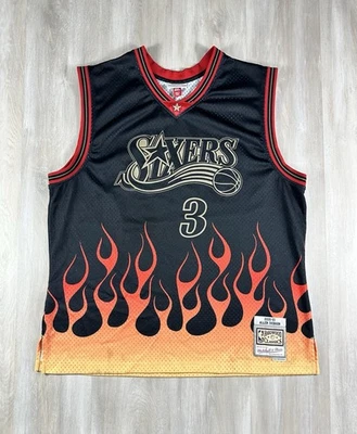 Mitchell And Ness 76ers Sixers Allen Iverson #3 Flames Swingman Jersey Men 2XL - Image 1 of 4