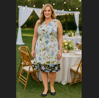 Vestido Vaina J. Jill Love Lino XLT TALL Sin Mangas Mármol Floral Bolsillos Nuevo con Etiquetas Foto 1 de 4