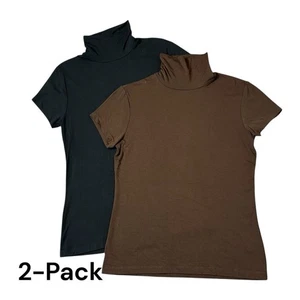 Ralph Lauren Black & Brown Jersey Short Sleeve Turtleneck Tops - 2-Pack Size S - Picture 1 of 8