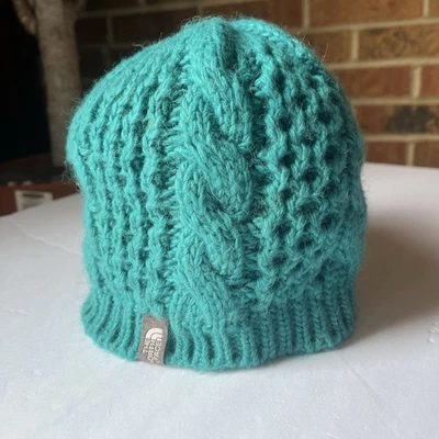 The North Face Cable Knit Minna Beanie Fleece Lined Teal Chunky Warm - Image 1 of 4