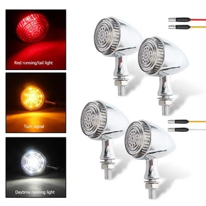 4XChrome Amber Red Front Rear Turn Signal Blinker Indicator Light For Motorcycle - Picture 1 of 20