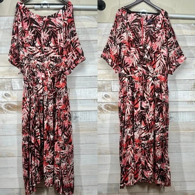Roamans Dress Womens 42/44 6X Maxi Coral Brown Tropical Wrap Resort Beach - Image 1 of 4