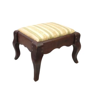 Antique Embroidered French Vintage Wood Footstool Carved Legs Stool - Picture 1 of 8