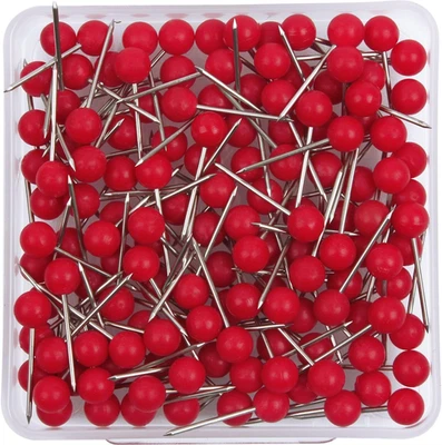 1/8 Inch Map Tacks, Push Pins Plastic round Head, Steel Point, Red Colors, 100-C - Image 1 of 4