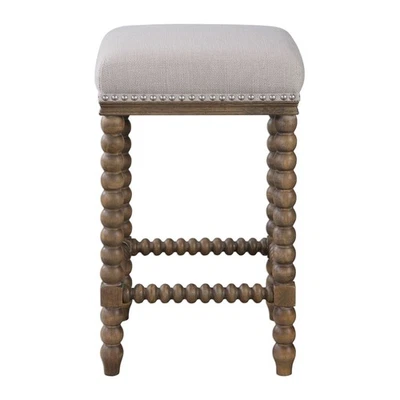 Uttermost 23495 Pryce 15"W Wooden Upholstered Counter Stool - Soft Ivory - Image 1 of 4