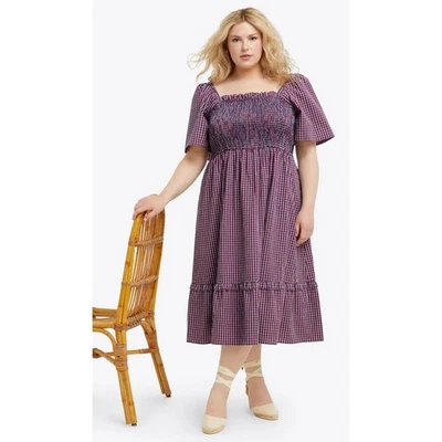 Draper James Deana со сборками миди платье пикника клетку женщин плюс размер 3 X красный синий - Изображение 1 из 4