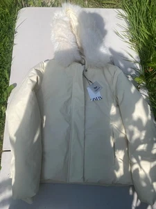 NEU ZARA ZW COLLECTION GEFÜTTERTE JACKE MIT KAPUZE - ECRU - SMALL - ENTENDAUNEN/FEDERN - Bild 1 von 20