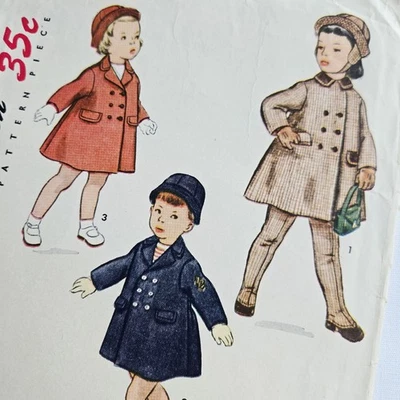 Simplicity 3727 Vintage Toddler Double Breasted Coat Pattern Size 1 - Image 1 of 4