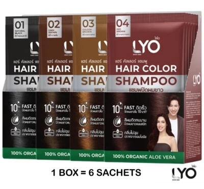6 sobres LYO Champú Color Cabello Gris Cobertura Negro Marrón Tono Hombres Mujeres Foto 1 de 4