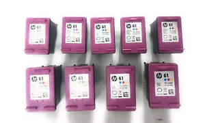 9 Count Lot: Genuine HP 61 Tri Color Empty Used Ink Cartridges - Picture 1 of 3