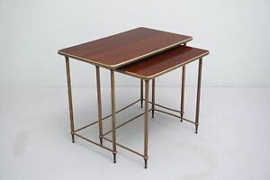 2x2 50er Years Nesting Tables Brass And Mahogany 50’S
