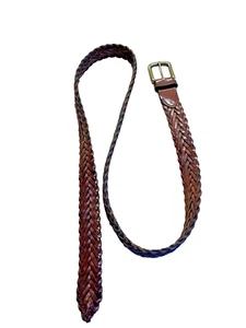 L.L Bean Genuine Leather Belt Brown Weaved, Gold Tone Buckle - Picture 1 of 7