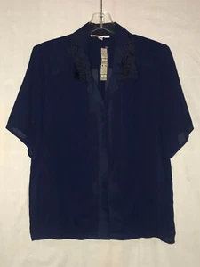 NWT JACLYN SMITH NAVY BLUE BUTTON FRONT DRESS SHIRT SIZE 12 - Picture 1 of 2