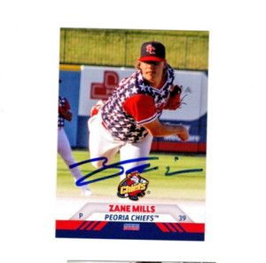 Zane Mills signed autograph 2022 Peoria Chiefs baseball card Portland Oregon b
