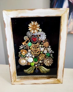 OOAK Vtg Costume Jewelry Tree Assemblage Framed Wall Art Cottage Designer Chic - Picture 1 of 8