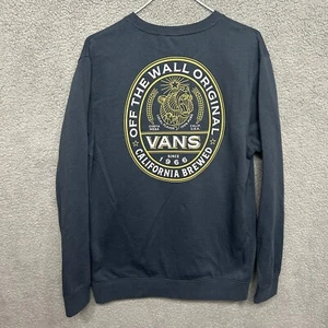 Vans Sweater Mens M Blue Solid Pullover Logo Off The Wall Original California - Picture 1 of 12
