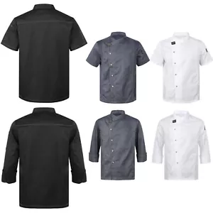 Unisex Mangas Cortas Abrigo de Chef Restaurante Cocina Chaqueta de Trabajo Uniforme Ropa de Trabajo - Imagen 1 de 78