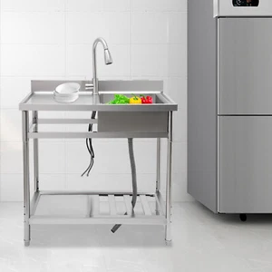 Commercial Restaurant Kitchen Sink Stainless Steel Sink w/Faucet Free-standing - Picture 1 of 20