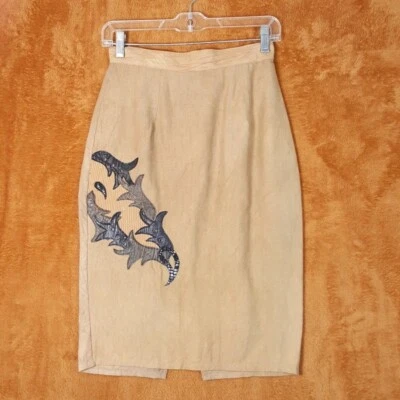 Falda CACHE para mujer talla 6 color tostado lápiz hasta la rodilla abertura trasera cintura alta vintage Foto 1 de 4