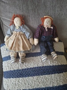Arte popular vintage Raggedy Ann y Andy Gingham cuadros 13" L. - Imagen 1 de 13