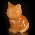 2.91" Natural Orange Calcite Carved Cat Lovely Animal Carving BE80
