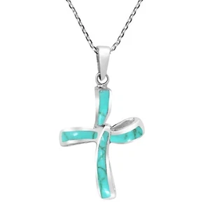 Endless Faith Infinity Cross with Green Turquoise Inlay Sterling Silver Necklace - Picture 1 of 6
