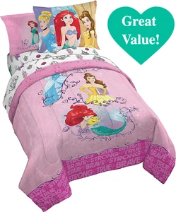 NEW! Girl's Disney Princess Twin Full Bedding Reversible Comforter/ Sheet Set - Picture 1 of 12