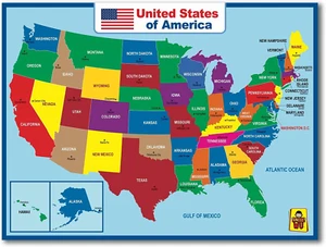 USA Karte laminiertes Poster - doppelseitiges pädagogisches Poster für Kinder/Erwachsene - Bild 1 von 12