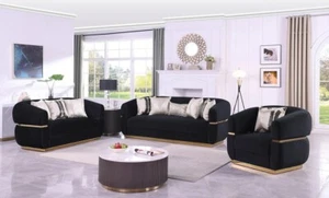NEW Luxe Black Gold 3PC Sofa Contemporary Two-Tone Glam Velvet Living Room Set - Picture 1 of 6