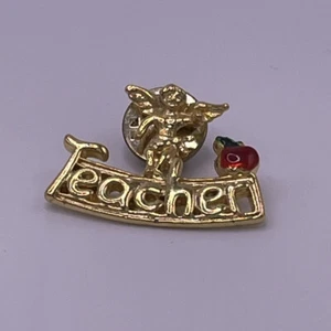 Vintage Teacher Angel Apple Rhinestone Hat Tie Lapel Stick Pin Pinback - Picture 1 of 3