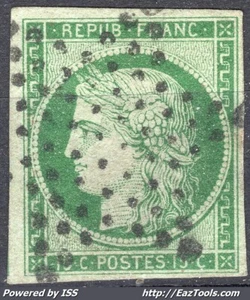 FRANCE TYPE CERES 15c VERT N° 2 AVEC OBLITERATION ETOILE MUETTE DE PARIS - Picture 1 of 2