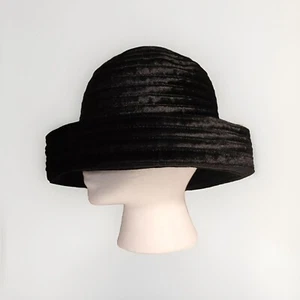 Vtg Black Velvet Bucket Cloche Slouchy Hat Women's 1980s 1990s Cap Dressy Chic - Picture 1 of 7