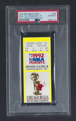PSA MICHAEL JORDAN “SHRUG GAME” TICKET STUB BULLS 1992 NBA FINALS GAME 1 YELLOW Cover