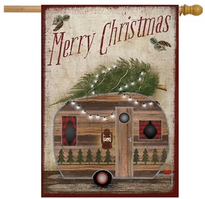 Briarwood Lane Merry Christmas Camper Trailer RV House Flag Primitive 28" x 40" - Picture 1 of 2