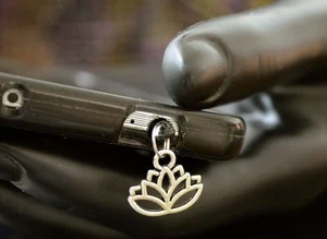 New Silver Lotus Flower Yoga Charm Cell Phone Smart Phone Dust Plug - Picture 1 of 2