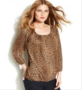 NUEVA BLUSA TOP MICHAEL KORS NEGRA MARRÓN ANIMAL PRINT TALLA M - Imagen 1 de 3