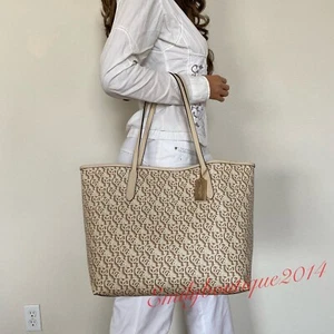 NWT Coach CF342 City Tote with Monogram Print in Canvas & Leather Gold Chalk Bag - Picture 1 of 11