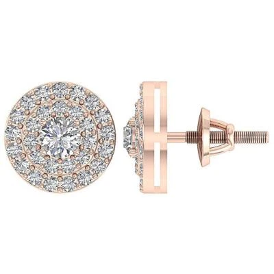 Double Halo Solitaire Studs Earrings Lab Grown Diamond VS F 1.00Ct 14K Rose Gold - Image 1 of 4