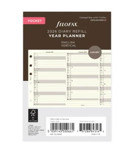 Filofax Repuesto Planificador Año Vertical - Bolsillo 2026 Inglés Algodón Crema - Imagen 1 de 4