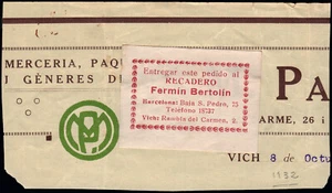 España - Recadero - 1932 - Etiqueta "Entregar este pedido al Recadero Fermín ... - Imagen 1 de 1