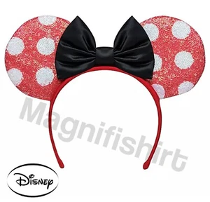 NUEVO 2023 Disney Rojo Minnie Mouse Orejas Lindo Arco Lentejuelas Parque Disneyland - Imagen 1 de 2